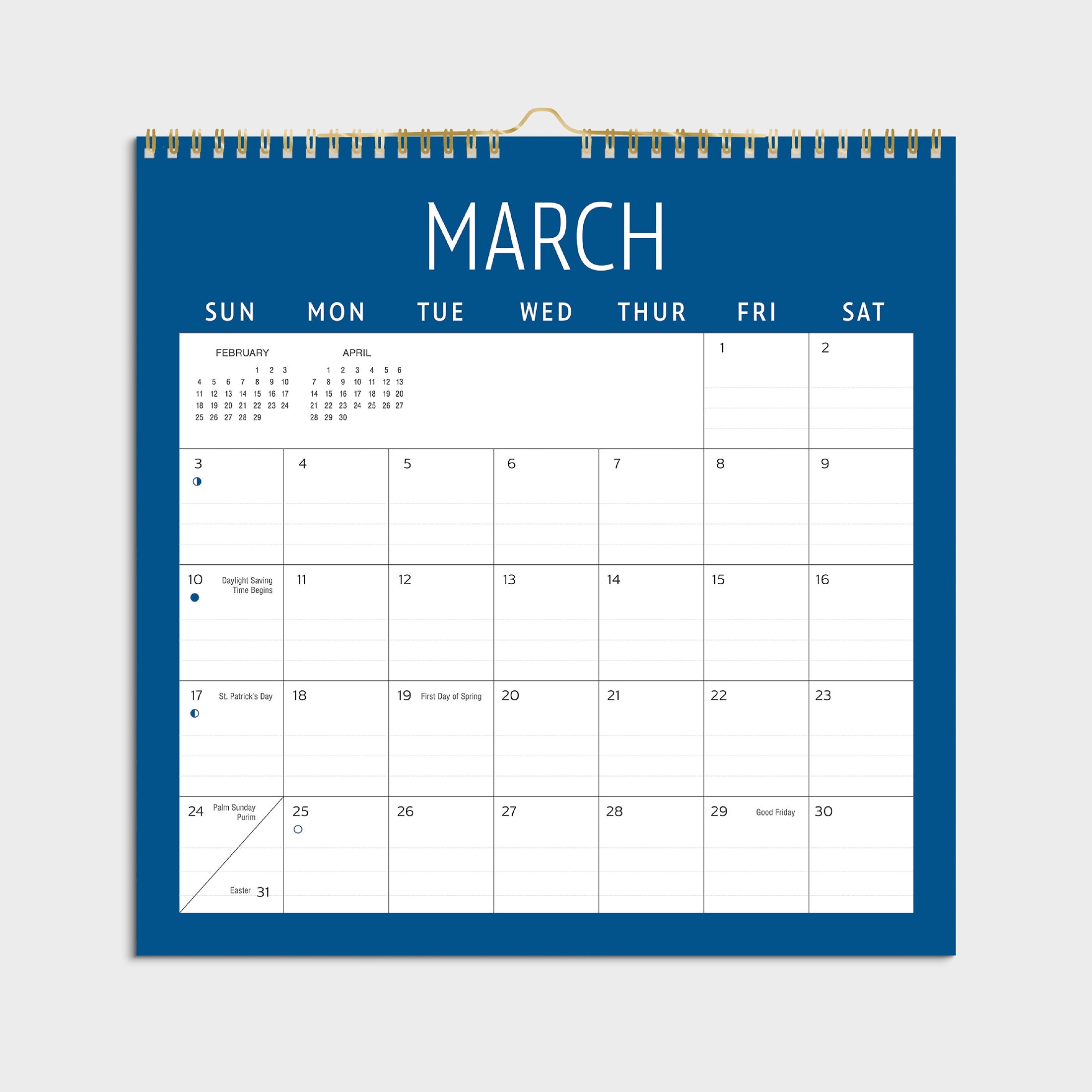 2024- 12 Month Calendar-Navy Border-12x12 Spiral bound -by Pen+Gear