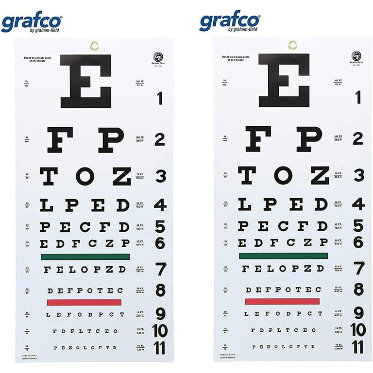 Graham-Field Grafco 1240 Snellen Hanging Eye Chart, 20' Distance,  Non-Reflective, Matte Finish with Green and Red Color Bar 2 Pack 