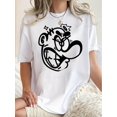 thumbnail image 1 of Camiseta gráfica informal para mujer - Estampado abstracto de cara enojada negra, cuello redondo, manga corta, algodón elástico, lavable a máquina, cómoda camiseta de verano para uso informal, camiset, 1 of 6