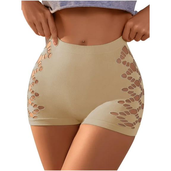 QQAMB Cut Out Side Boyshort Panties for Women Mid Rise Stretch Criss Cross Seamless Underwear