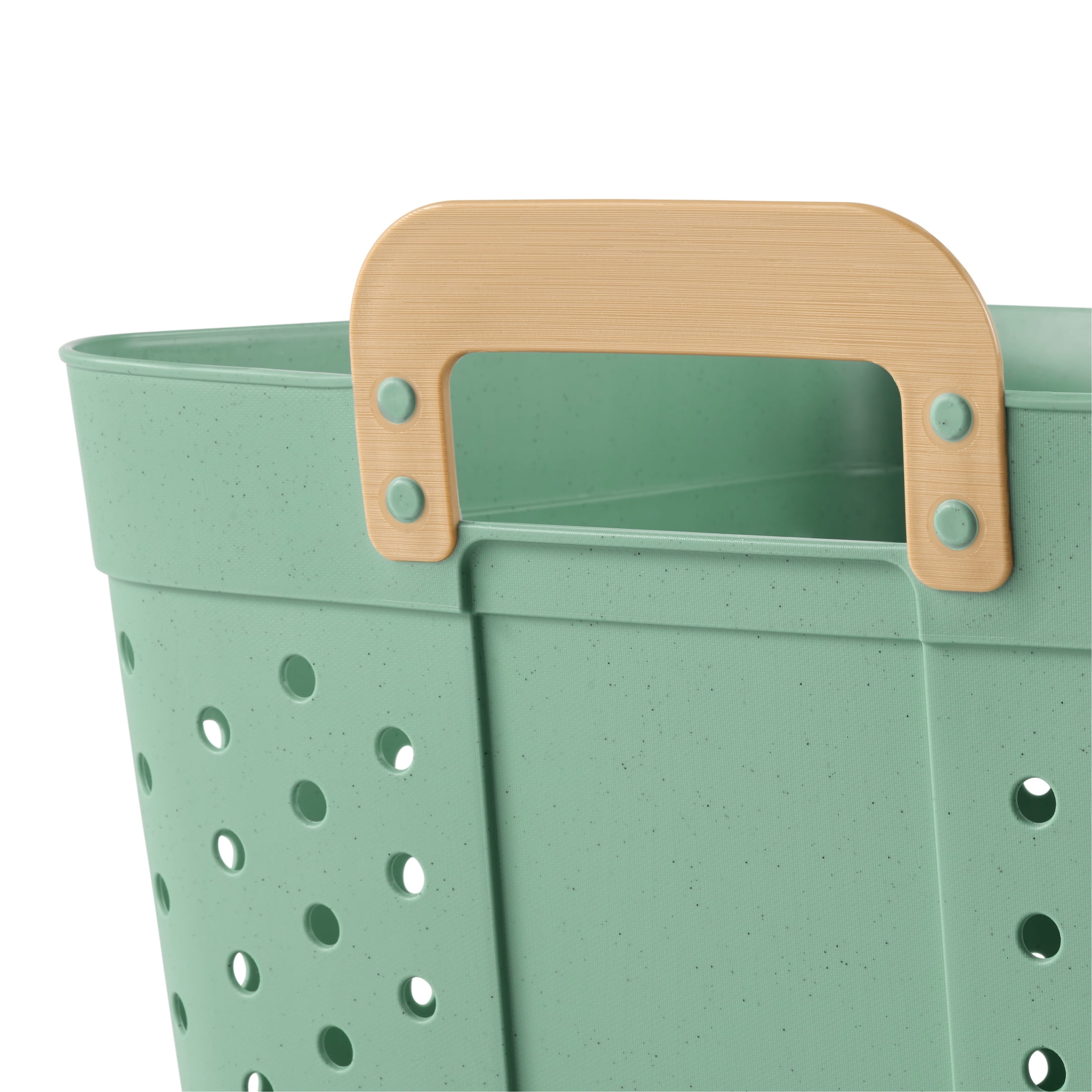 (2 pack) Mainstays Plastic Laundry Hamper, Large Square, Flexible & Breathable, Carrying Handles, Sage Green