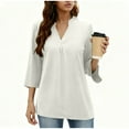 thumbnail image 2 of Aobny White Womens Tops Casual Tunic V-Neck 3/4 Sleeve Split Tops Blouse Women Tshirt,S, 2 of 5