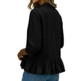thumbnail image 4 of CLOISE Women's 3/4 Sleeve Tops and Blouses Plus Size Ruffle Shirts Solid Color V Neck Pullover Cotton Blend Elegant Fall Clothes Black L, 4 of 5