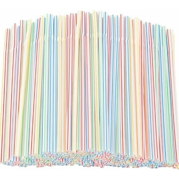 Plastic Drinking Straws,Flexible Plastic Straws,300 Pieces Striped Disposable Bendy Straw Multi Colored Flexible Bendable Drinking Straws for Party Supplies, 8 Inch