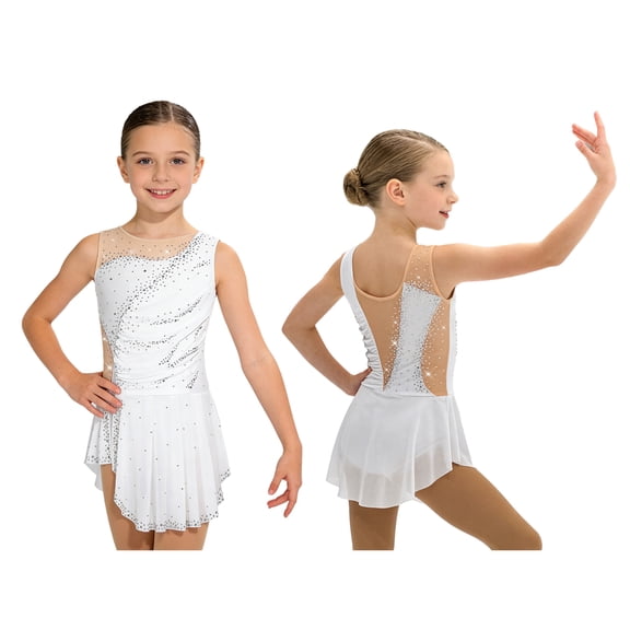 Hansber Figure Ice Skating Dress Girls Sleeveless Lyrical Dance Leotard for Gymnastics Perform Competition White 10