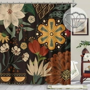 Boho Floral Waterproof Shower Curtain - Mid Century Style for Bathroom Decor