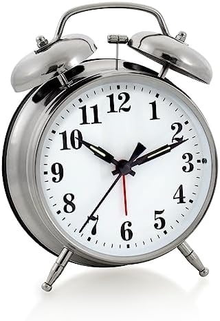 -Big Ben Twin Bell Alarm Clock | Loud Alarm Clock for Heavy Sleepers | Battery Operated Metal Clock with Backlight for Bedside Table, Bedroom, Kids Room, Desk (Silver, 4")