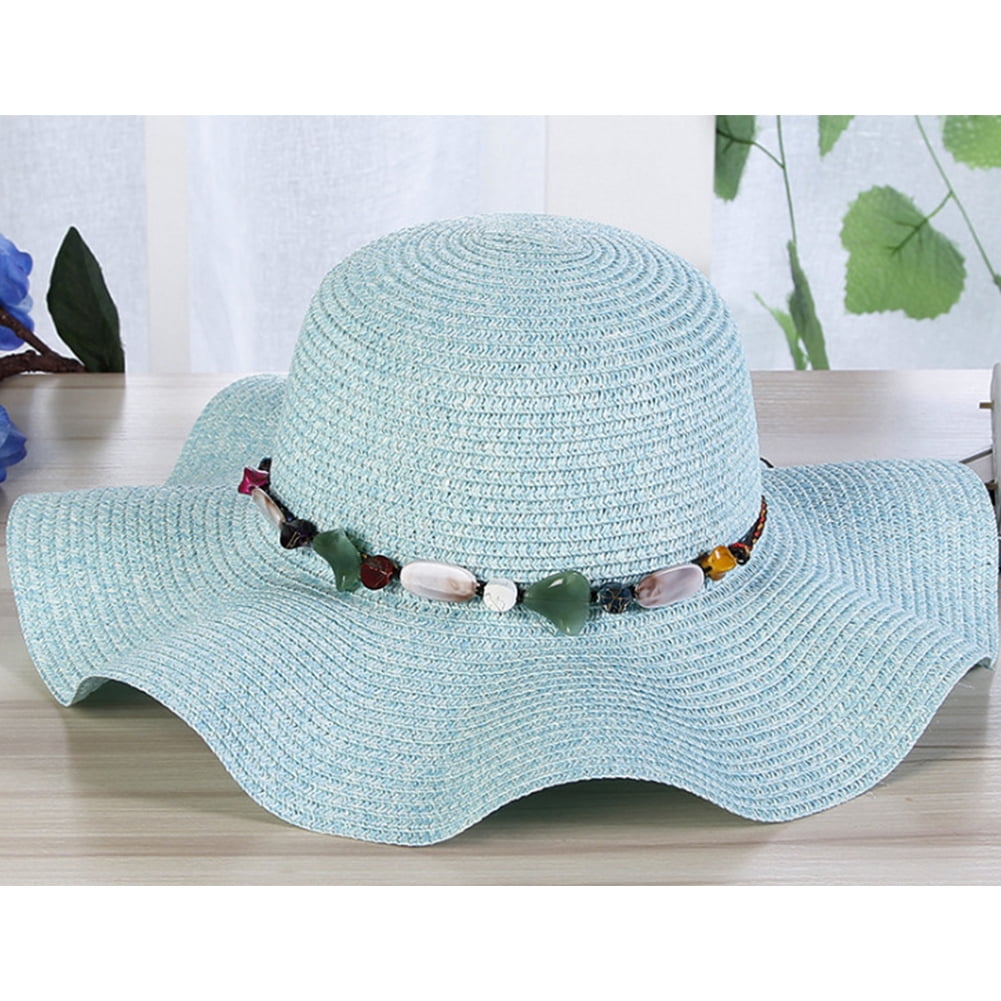 a blue straw hat