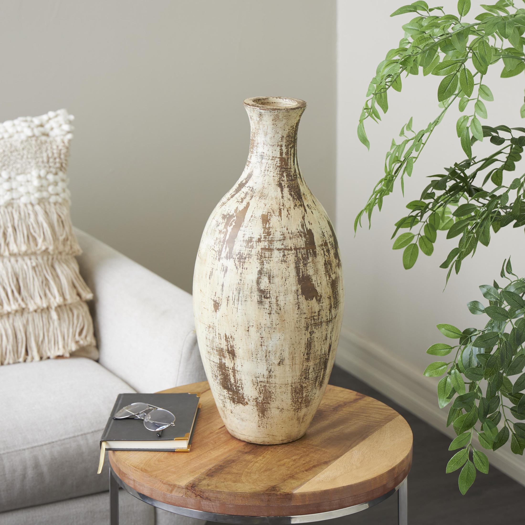 DecMode 22" Antique Style Distressed Brown Ceramic Vase