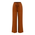 thumbnail image 4 of Endives Women's Wide Leg Pants Textured Elastic High Waisted Solid Color Flared Elegant Casual Pants Orange, 4 of 7