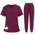thumbnail image 2 of Scrubs for Women Set Short Sleeve V-Neck Tops with Pocket & Jogger Pants with Drawstring, 2 of 5