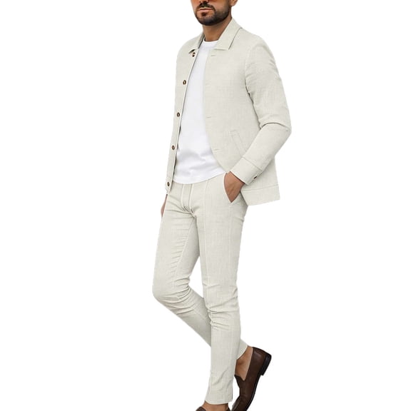 Stamozd Outfits for Men Dressy Casual Long Sleeve Jacket and Trousers Pants with Pocket Spring Summer Track Suits Mens Clothes Beige XXL