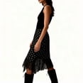thumbnail image 4 of Women Lace Trim Satin Long Skirt Silk Lace Skirt Elegant Flowy A Line Midi Underskirt Black Print M, 4 of 5