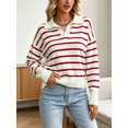 thumbnail image 5 of jinghuiyue Womens V Neck Sweater Long Sleeve Polo Striped Pullover Sweater Casual Knitted Loose Fall Tops S, 5 of 6