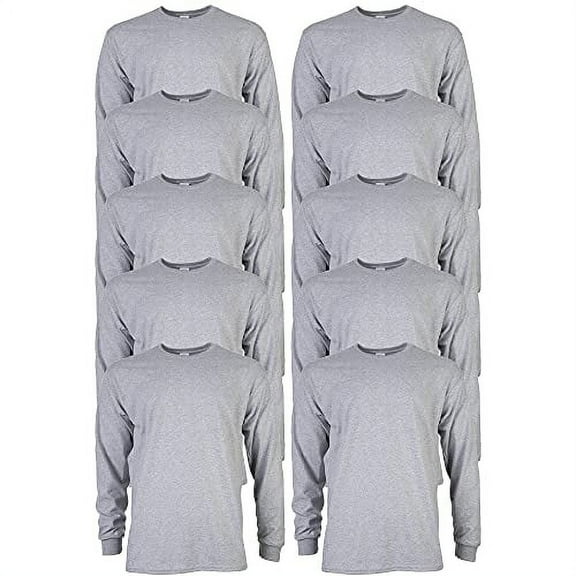 Gildan Men's Ultra Cotton Long Sleeve T-Shirt, Style G2400, Multipack, Sport Grey (10-Pack), Medium