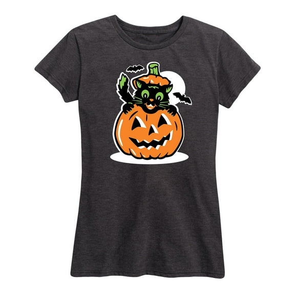 Instant Message - Vintage Cat Pumpkin - Women's Short Sleeve Graphic T-Shirt