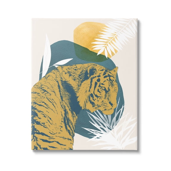 Stupell Industries Botanical Tiger Wildlife Collage Graphic Art Gallery Wrapped Canvas Print Wall Art, Design by Carol Robinson