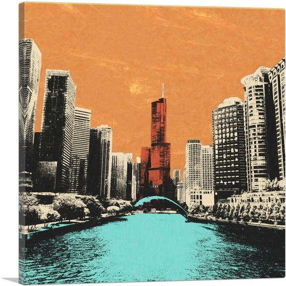 ARTCANVAS Chicago City Pop Art Painting Home Decor Square Canvas Art Print - Size: 18" x 18" (0.75" Deep)