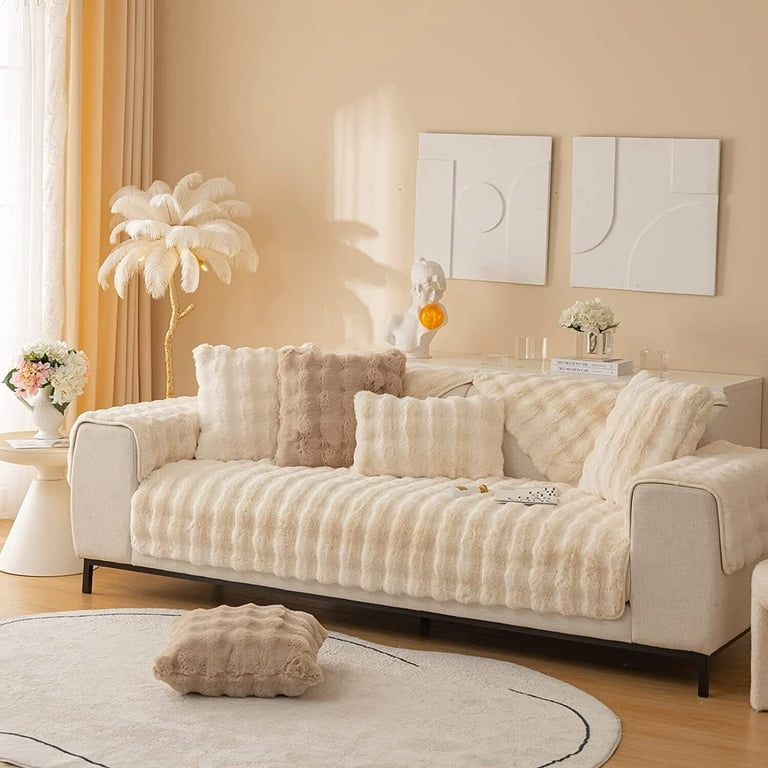 Dezsed Thick Rabbit Plush Sofa Cushion, Non-Slip Sofa Cover Super Soft Faux  Throw Couch Cushion Covers Furniture Protector (Sofa Cushion 70x210 Cm) on