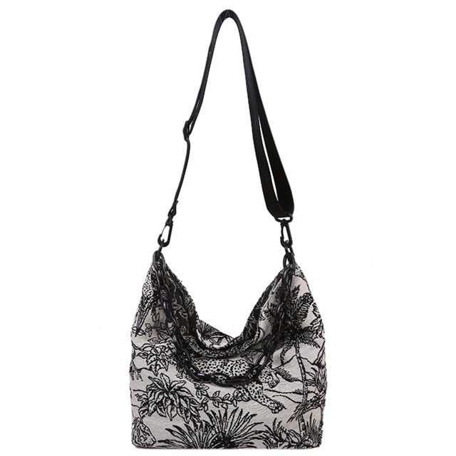 Bolso de hombro bordado de lona Vintage para mujer, bolsos grandes con cadena para mujer Likrtyny Para estrenar