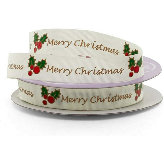 Merry Christmas White Grosgrain Ribbon - 5/8in. Width - 25 Yards (56141601)