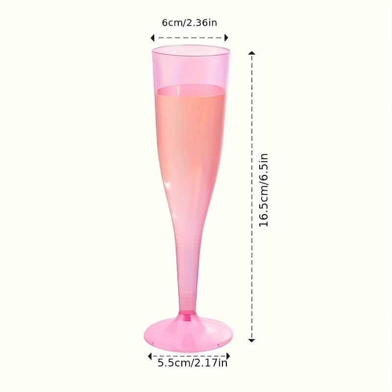 50/100pcs Reusable Durable 6oz Glitter Plastic Cups with Tapered Design, Pink Wine Glasses, Plastic Pink Champagne Flutes for Weddings, Birthdays, Bachelorette Parties, Wine (Pink Rim, Base)