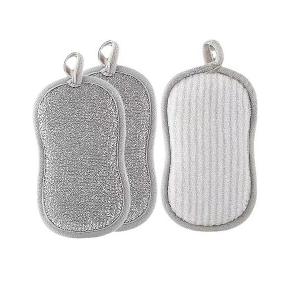 3-Piece Double Sided Dish Sponge Set with Scouring Pad, Kitchen Cleaning Sponges with Absorbent Gauze Surface, Multi-Layer Scrubber for Pots Pans and Utensils, Food Safe for Effective Cleaning