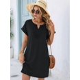thumbnail image 6 of Women Lace V Neck Casual Boho Dress Comfy Short Sleeve Flowy Hem A Line Beach Dress Black XL, 6 of 9