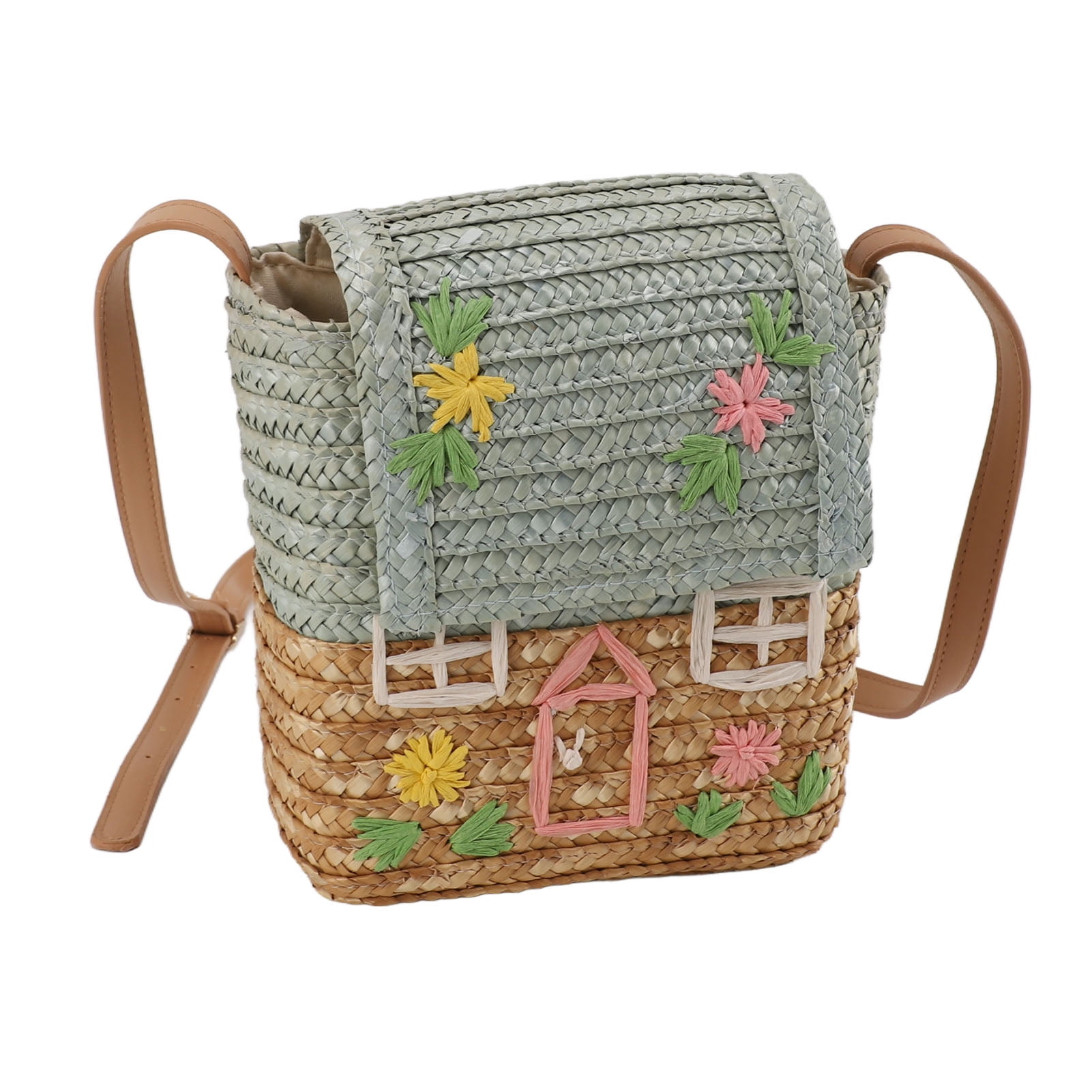 Kids Straw Bag Small Straw Bag For Kids Little Girl Bag Mini Straw Bag For Kids Ins Style Kids Children Straw Bag Little Girls Straw Bag Cute Little House Embroidery Holiday