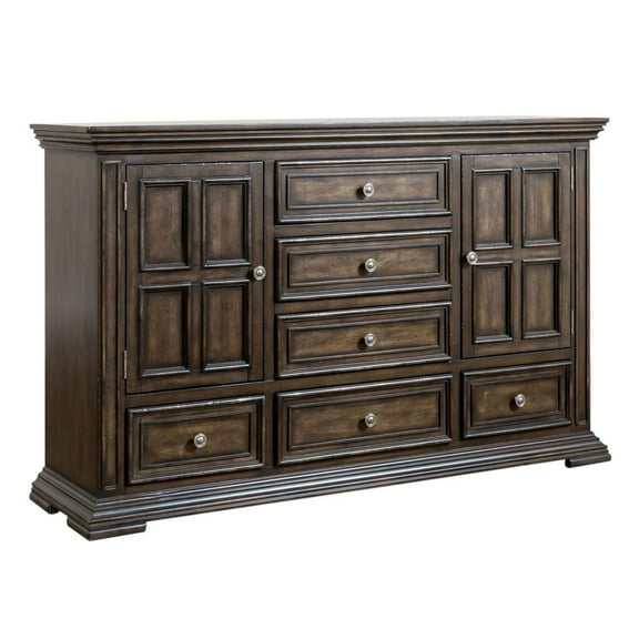 Liberty Furniture Industies, INC Big Valley 2 Door 6 Drawer Dresser in Brownstone w/ Heavy Distressing