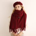 thumbnail image 2 of Bufanda tipo oveja para mujer en otoño e invierno, bufanda lisa de terciopelo suave (rojo vino), 2 of 4