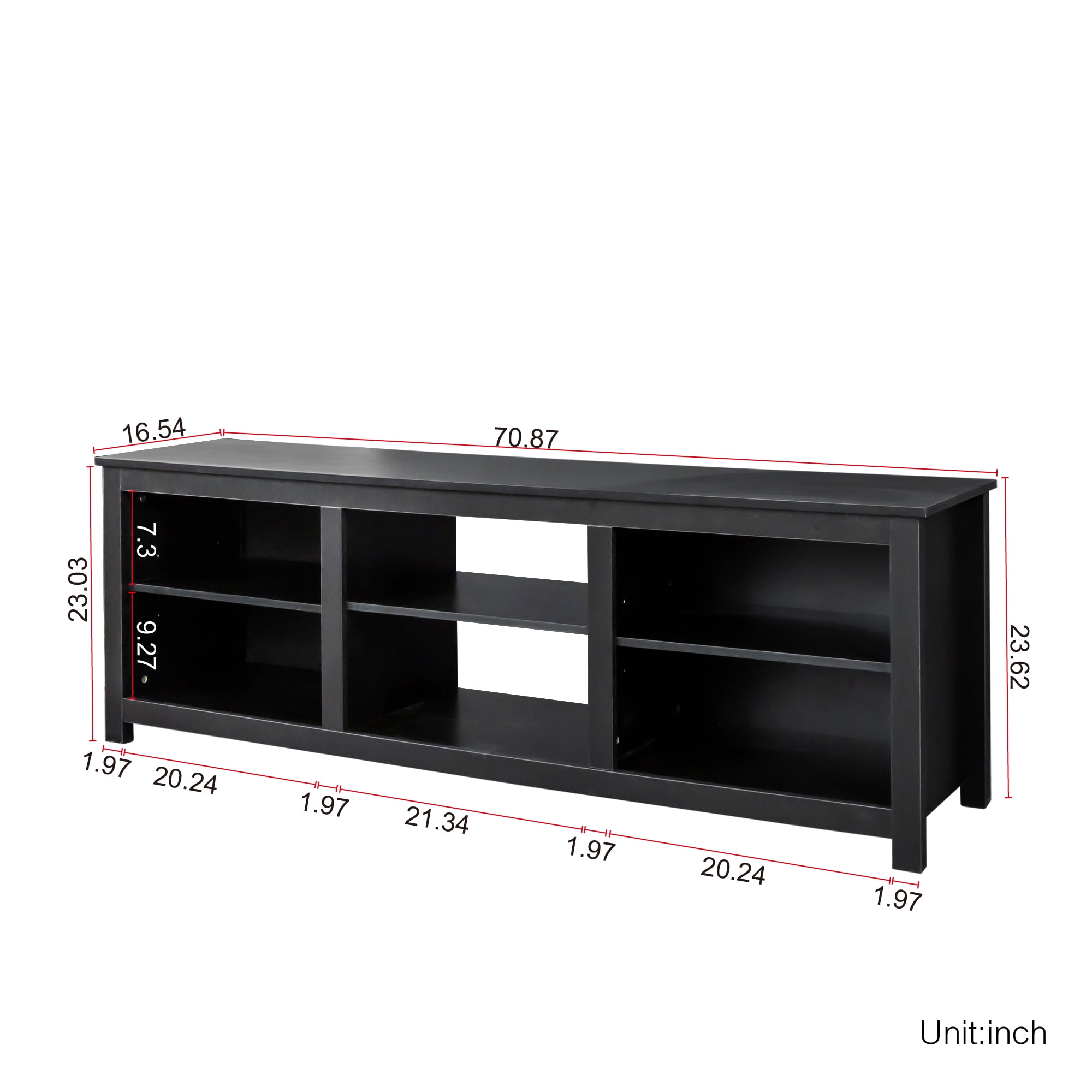 Kadyn Modern TV Stand, Farmhouse TV Console Table with 6 storage compartments and 1 shelf cabinet, MDF TV Stand for Living room, Black