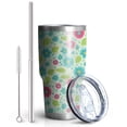 thumbnail image 2 of 30oz Pioneer Flower Floral Print Pattern Tumbler, Double Wall Vacuum Insulated Cup, BPA-Free Leak Proof Lid & Reusable Straws, Hot 12h, Cold 34h, 2 of 6