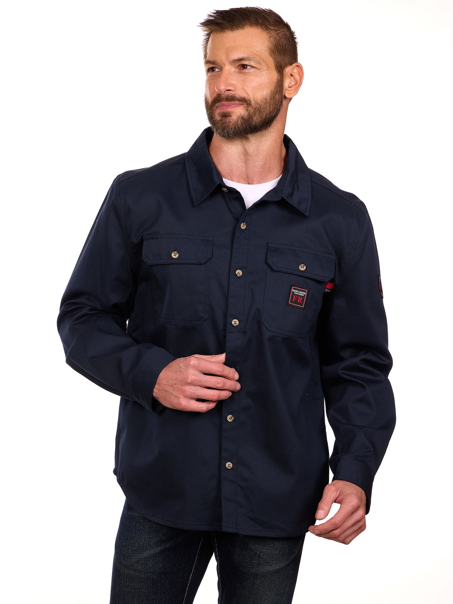 Bass Creek Outfitters Men's Flame Resistant Long Sleeve Twill Work Shirt, Sizes M-2XL