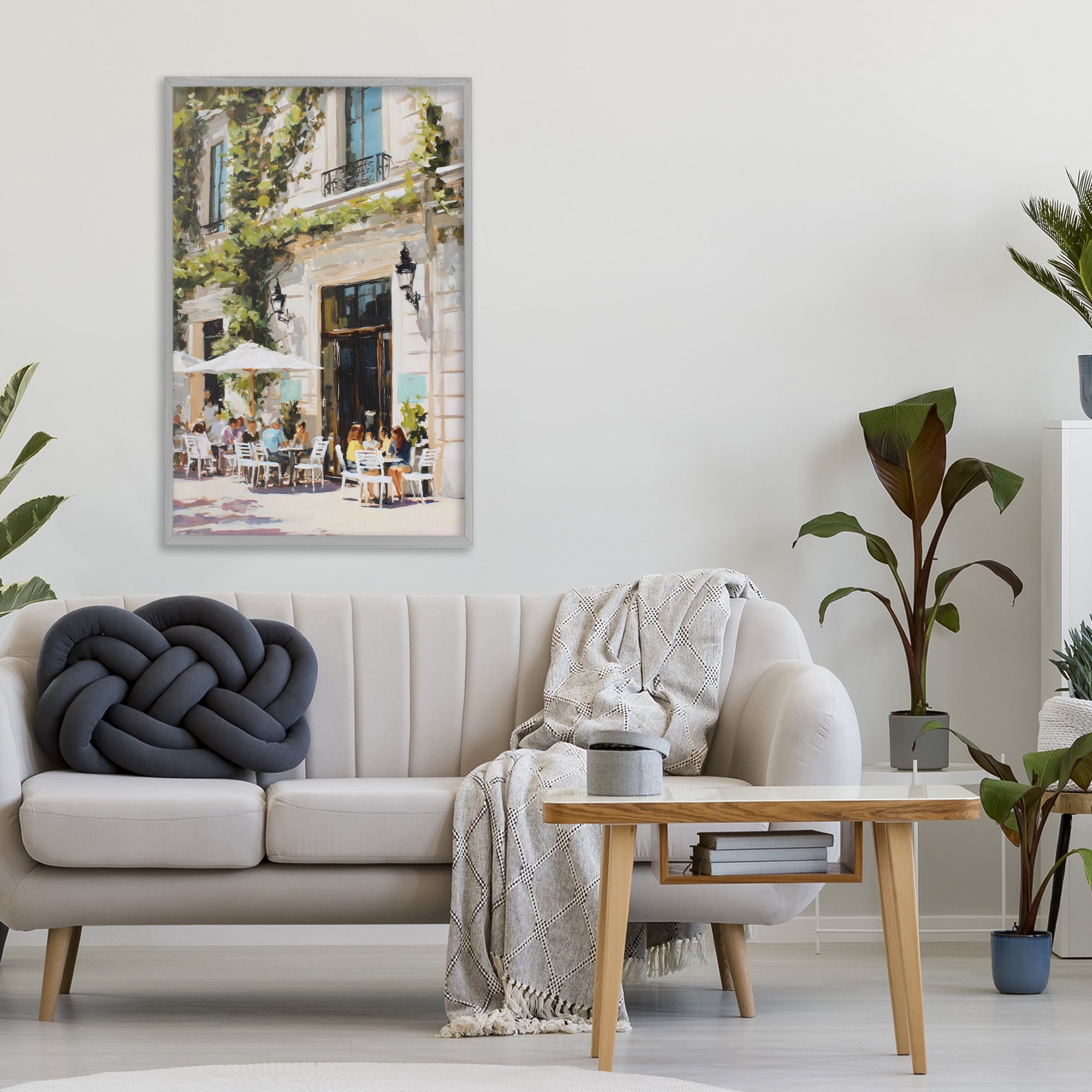 Stupell Industries Streetside Cafe Terrace with Ivy Gray Framed Giclee Art, design by Petal Prints Design