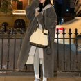 thumbnail image 3 of Women Winter Coat - Fake Two-piece Hooded Colorblock Long Sleeve Loose Knee Length Thick Plush Warm Drawstring Single-breasred Overcoat, 3 of 8