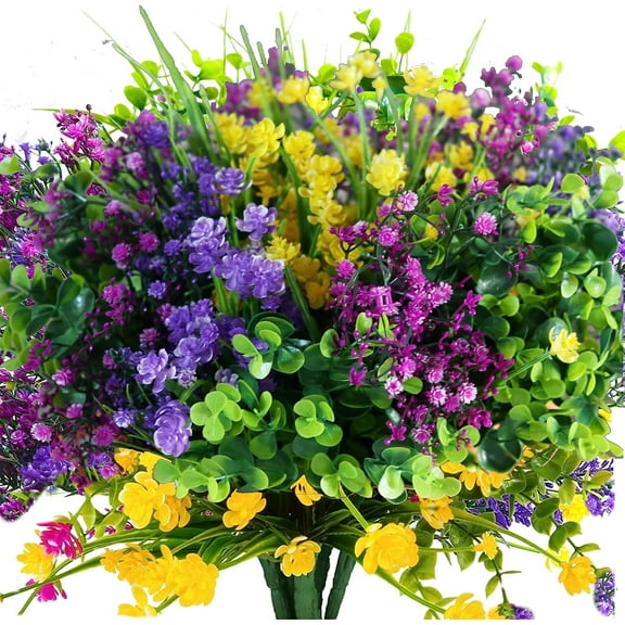 Artificial Fake Flowers, UV Resistant Faux Flowers Arrangement, Fake Plants Greenery Shrubs for Indoor Outdoors, Home Garden Patio, Porch, Hanging Planter, Window Box Farmhouse (12pcs Multi-color 3)
