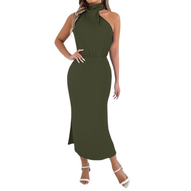 Vestido sin mangas con cuello alto y hombros descubiertos para mujer - Elegante conjunto informal para fiesta - Prenda versátil para primavera y otoño - Tallas XS-XL