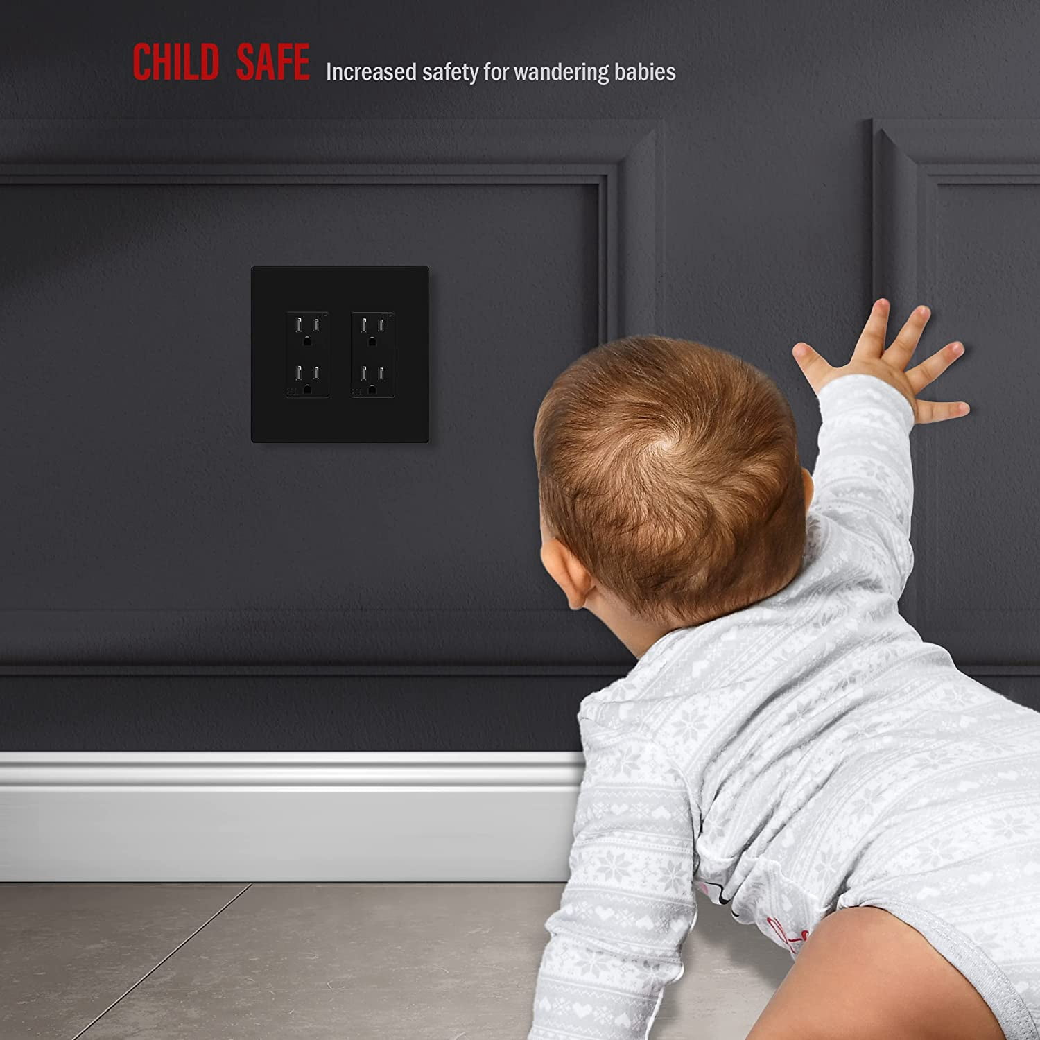 ENERLITES 2-Gang Black Screwless Decorator Switch Outlet Wall Plate Cover