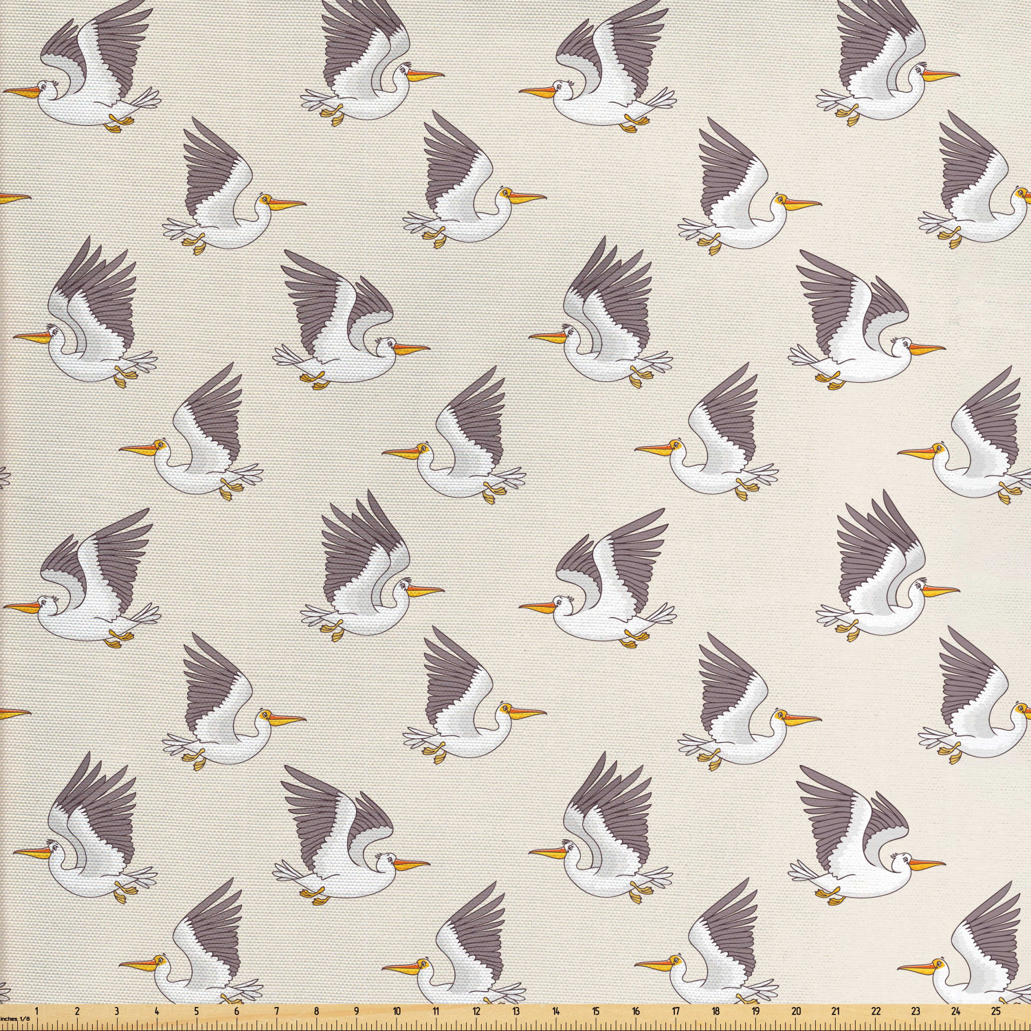 Bird Print Fabric by The Yard, Cartoon Pattern with Flying Pelicans