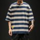 thumbnail image 2 of Camisetas para hombre, camiseta holgada azul a rayas, camiseta suelta para hombre, ropa vintage japonesa de gran tamaño, venta al por mayor, ropa informal nueva, 2 of 5