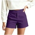 thumbnail image 2 of Women's Chino Shorts Pull On High Waisted Inseam Soft Stretch Solid Color Summer Casual Shorts with Pockets Purple S(S), 2 of 6