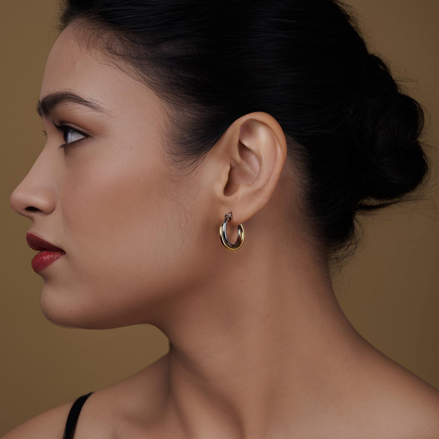 LeCalla 925 Sterling Silver Hoop Earrings for Women | Two-Tone Intertwined Chunky Earring Hoops