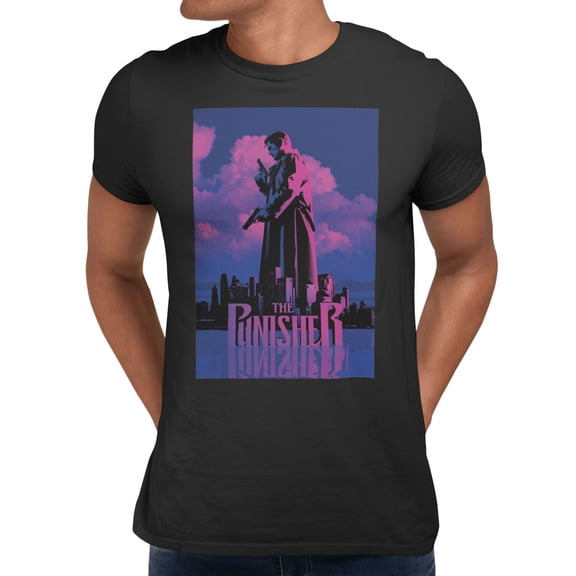 Marvel Punisher Frank Castle Neon City Distressed Men's T Shirt (Black, S-XXXL)