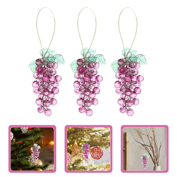 OFFIGAM Set of 3 Handcrafted Acrylic Grape Beaded Ornaments for Wedding Decorations, Party Accents, and Elegant Home Decor
