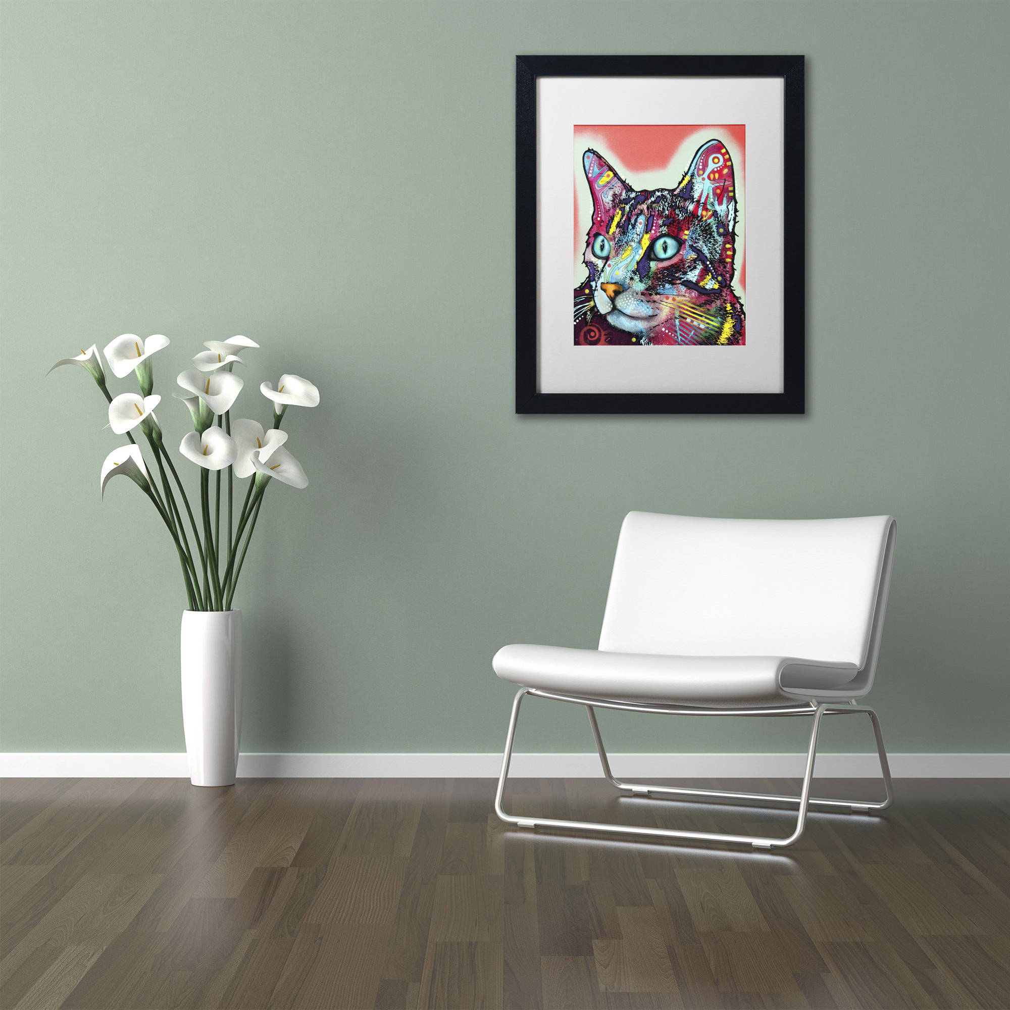 Trademark Fine Art "Curious Cat" Canvas Art by Dean Russo, White Matte, Black Frame