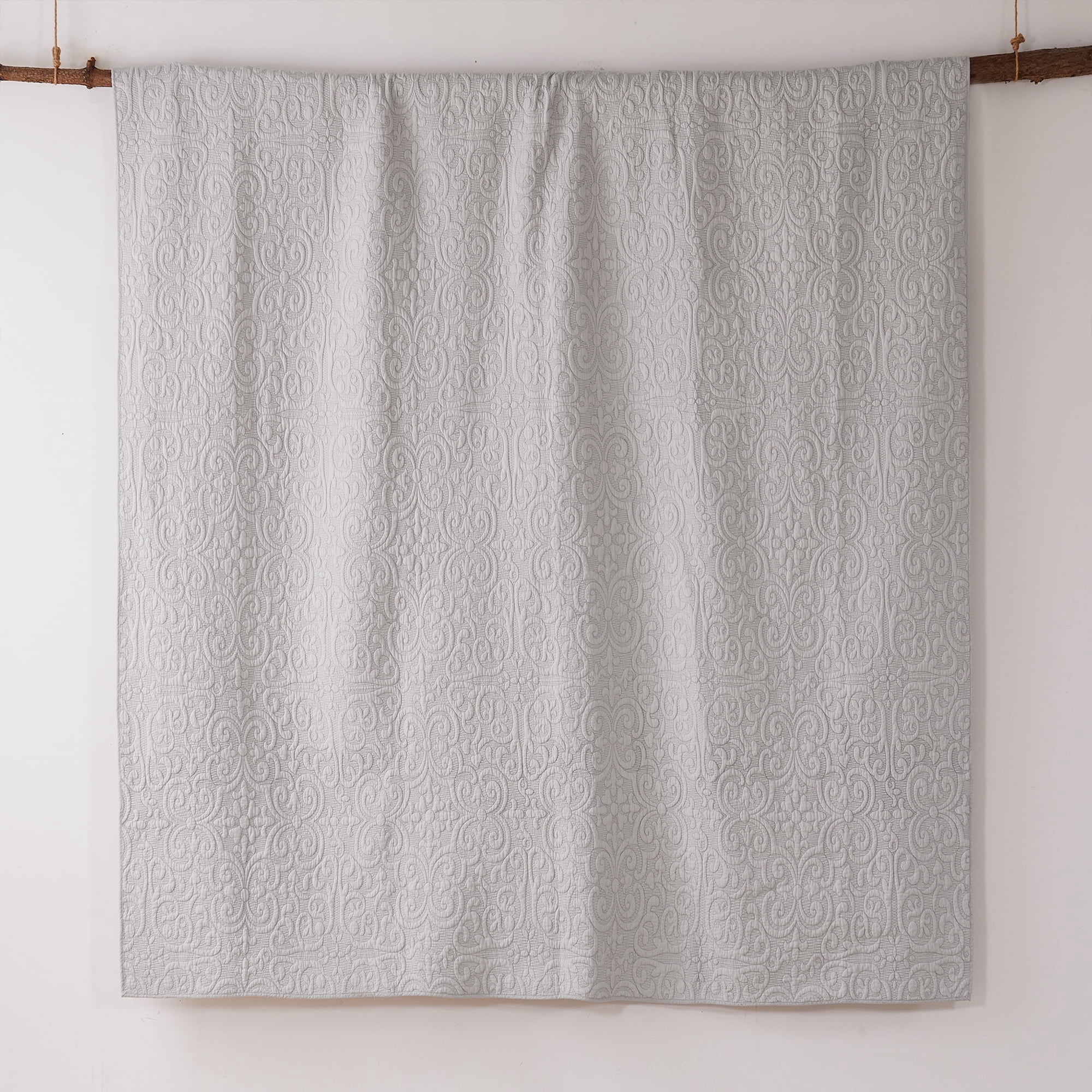 Levtex Home Birch Hill Sherbourne Quilt - Quilted Medallion White with Grey Stitch -Full/Queen Quilt (88x92) - Reversible Pattern - Cotton Front/Microfiber Reverse - Shams Sold Separately
