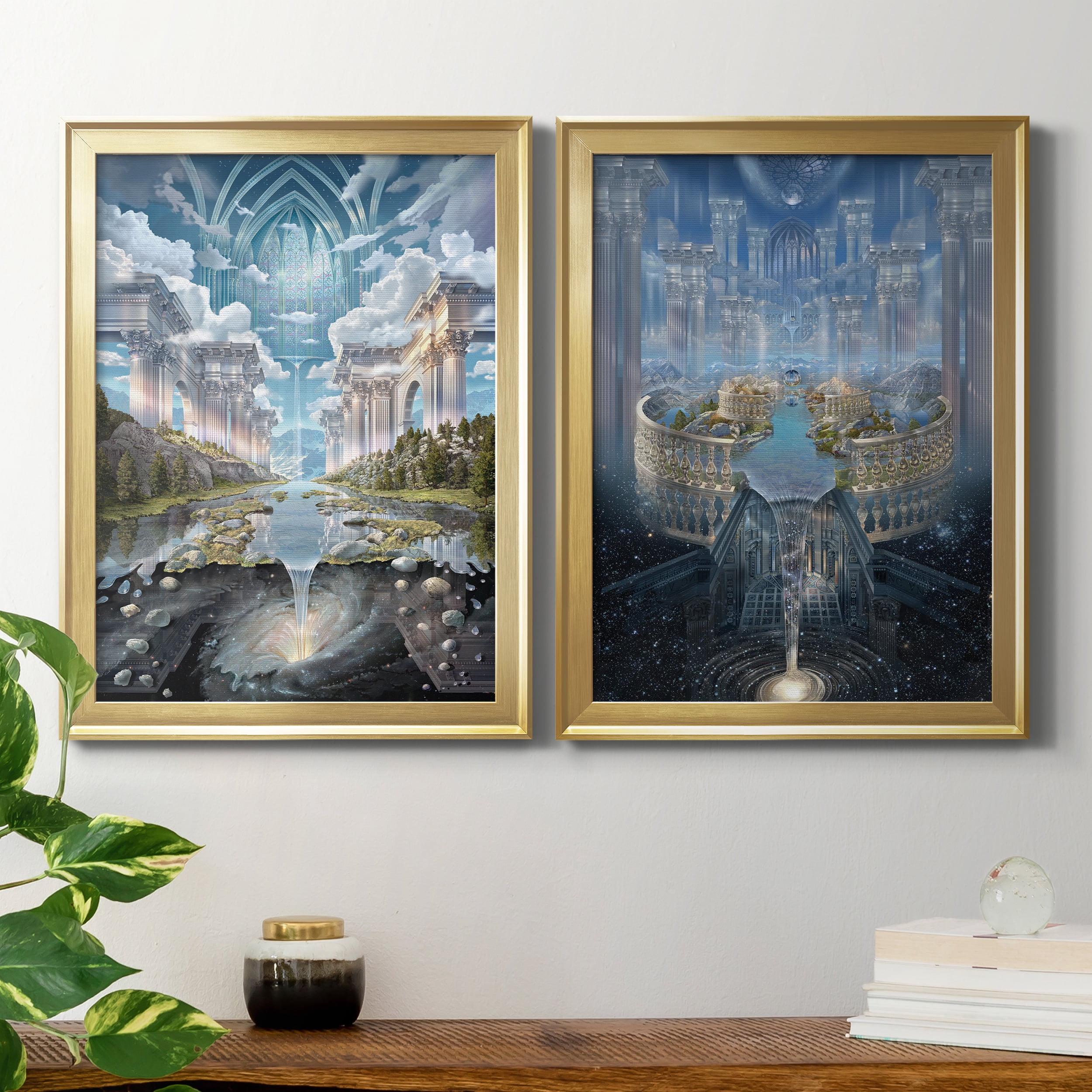 2 Piece Set Genesis II Premium Framed Canvas - Ready to Hang - 18.5 x 24.5 Each - Gold Frame