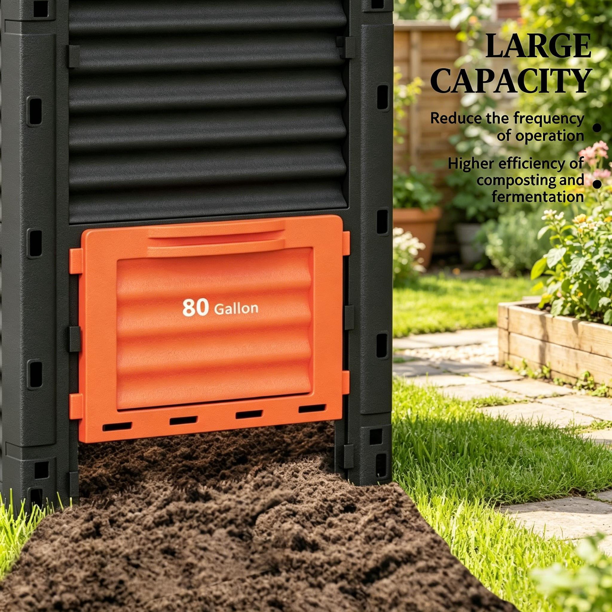 80 Gallon Outdoor Compost Bin, Orange PP Garden Composter with Ventilation & Snap-On Lid, Tool-Free Assembly Waste Converter for Backyard