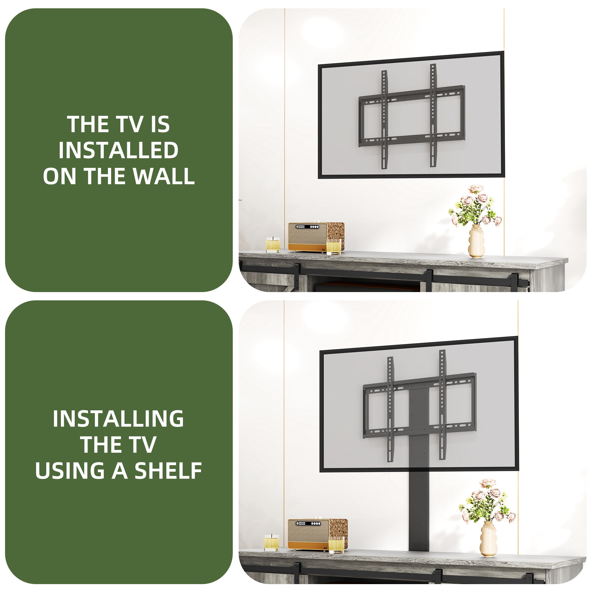 Uforic Farmhouse TV Stand with Mount for 32-70" TVs, Media Console Cabinet with Barn Doors, White